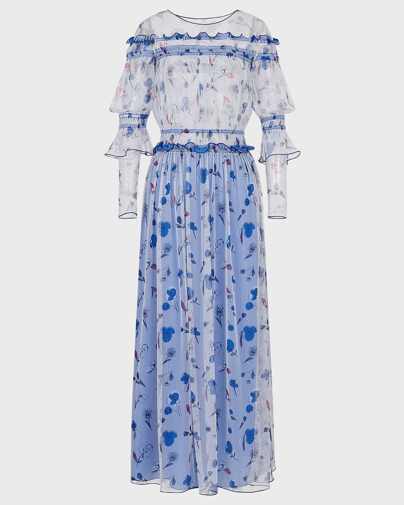Emporio Armani Damen Langes Kleid aus Tüll mit floralem Print