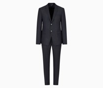 Einreihiger Anzug In Slim Fit Aus Wolle-seide-gewebe mit Punkteffekt und Revers