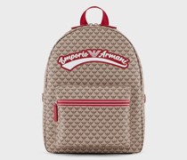 Runder Rucksack mit Allover-adler und Logo Im College-stil