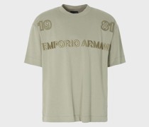 T-shirt Aus Heavy Jersey mit „emporio Armani 1981“-stickerei In Relief-optik