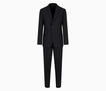Einreihiger Anzug In Slim Fit aus Strukturierter Wolle In Gebondeter Optik