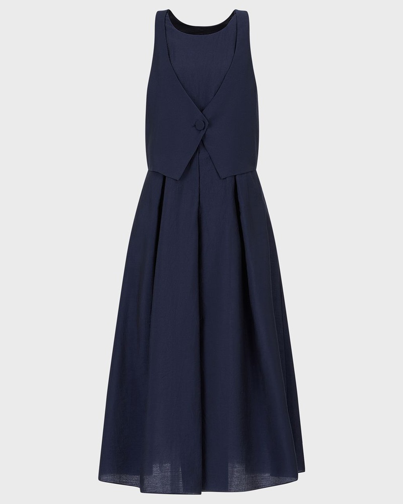 Emporio Armani Damen Zweiteiliges Effektkleid mit Godet-Falten aus Funktions-Musselin