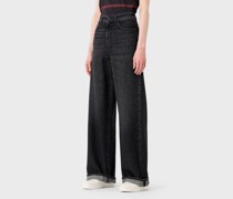 J8B Wide Leg Jeans mit hohem Bund aus Denim im Vintage-Look, mit Logo-Tag