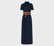 Langes Kleid aus Musselin mit Ledergürtel