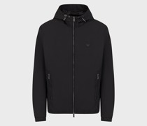 Blouson aus wasserabweisendem Nylon mit Kapuze und Logo-Patch