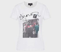 T-Shirt aus Jersey mit Stickerei Show the love auf Fotodruck