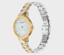 Zweifarbige Uhr aus Edelstahl mit drei Zeigern