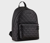 Rucksack in runder Form aus Leder geprägt mit Allover-Adler