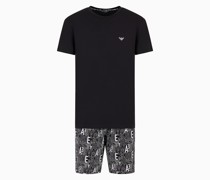 Pyjama In Comfort Fit mit Bermudashorts und Auffälligem Allover-logo