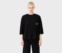 Überschnittenes T-shirt In Oversize-fit Aus Supima-jersey mit Tasche und Geflocktem Adlermotiv