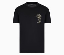 Armani Sustainability Values T-shirt mit Drachen-stickerei aus Einer Jersey-lyocell-mischung
