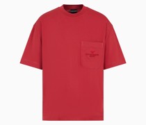 Oversize-t-shirt aus Heavy Jersey mit Tasche und Logo-stickerei In Relief-optik