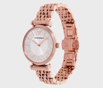 Quarzuhr mit zwei Zeigern und Armband aus rostfreiem Stahl mit Beschichtung in Roségold