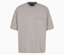 Oversize-t-shirt aus Heavy Jersey mit Tasche und Logo-stickerei In Relief-optik
