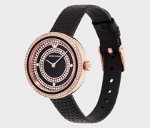 Automatikuhr mit Armband aus schwarzem Leder