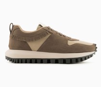 Emporio Armani Sustainability Values Capsule Collection Sneaker aus Veloursleder mit Fransen-detail