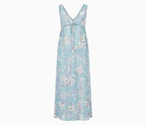 Beachwear Langes Kleid aus Chiffon In Knitter-optik mit Floralem Print