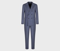 Zweireihiger Anzug in Slim Fit aus extrem leichter Wolle und Seide mit Denim-Effekt