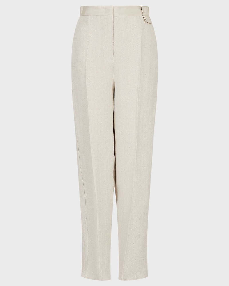 Emporio Armani Damen Hose mit hohem Bund aus Leinen mit Mikro-Fischgrat-Muster
