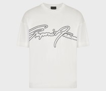 T-Shirt aus Jersey-Tencel-Mischgewebe mit aufgesticktem Logo-Schriftzug und Steppung
