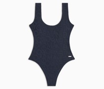 Badeanzug aus Jacquard-stoff mit Fettgedrucktem Allover-3d-logo