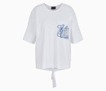 T-shirt aus Baumwoll-interlock mit Print und Stickerei