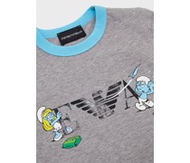Armani Sustainability Values T-shirt In Comfort Fit Aus Organischem Jersey mit „the Smurfs“-print