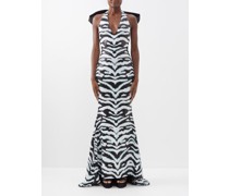 Bow-tied Zebra-stripe Sequinned Gown