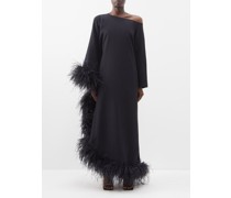Extravaganza One-shoulder Feather-trim Crepe Gown