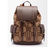 Gg-jacquard Leather-trimmed Canvas Backpack