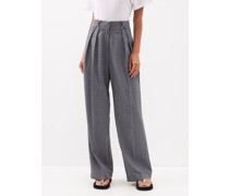 High-rise Pleated Twill Wide-leg Trousers