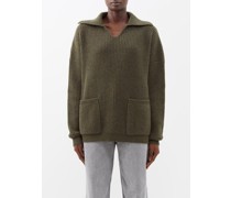 Responsible Wool Open-collar Rib Knit Rugby Jumper