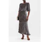 Vida Asymmetric Striped Velvet Midi Dress