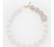 Faux-pearl, Crystal & Gold-plated Choker Necklace