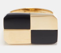 Checkered Onyx & 9kt Gold Ring