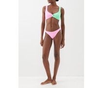 Chelsea Bi-colour Twist-front Crinkled-knit Bikini