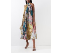 Nimbus Floral-print Pleated Satin Midi Dress