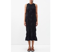 Technical-pleat Knitted Cotton-blend Midi Dress