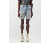 P020 Splatter-print Distressed Denim Shorts