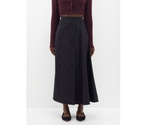 Ditsy Floral-jacquard Side-slit Twill Skirt