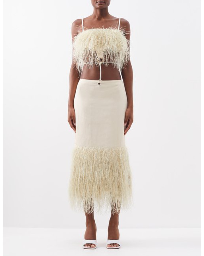 Jacquemus Damen Fringed Cutout Cotton-blend Midi Dress