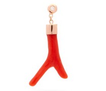 Diamond, Coral & 14kt Rose-gold Single Earring