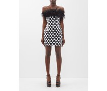 Feather-trimmed Polka-dot Sequinned Mini Dress