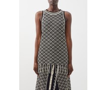 Crystal-fringing Jacquard-knit Tank Top