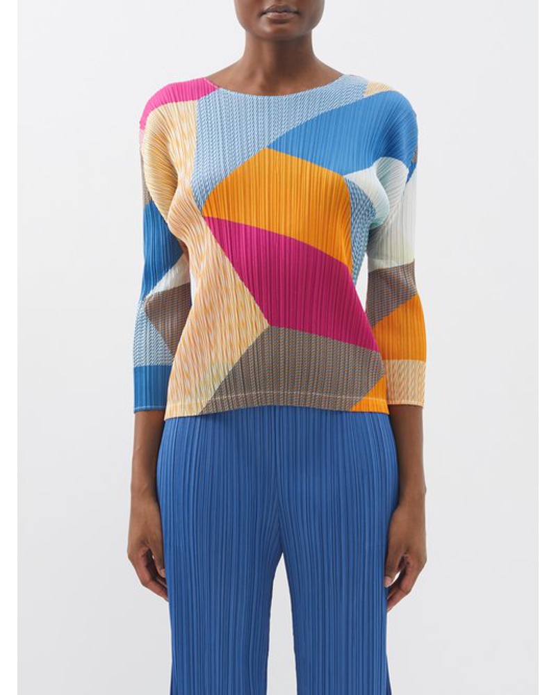 Issey Miyake Damen Colour-block Technical-pleated Top