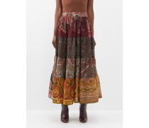 Patchworked Vintage-wool Midi Skirt