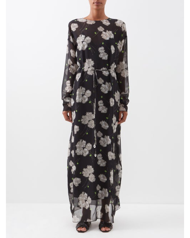 Raey Damen Tie-back Frazzled Poppy Silk Print Dress