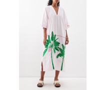 Tropical Djellaba Embroidered Cotton Kaftan