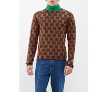 High-neck Abstract Cotton-blend Sweater