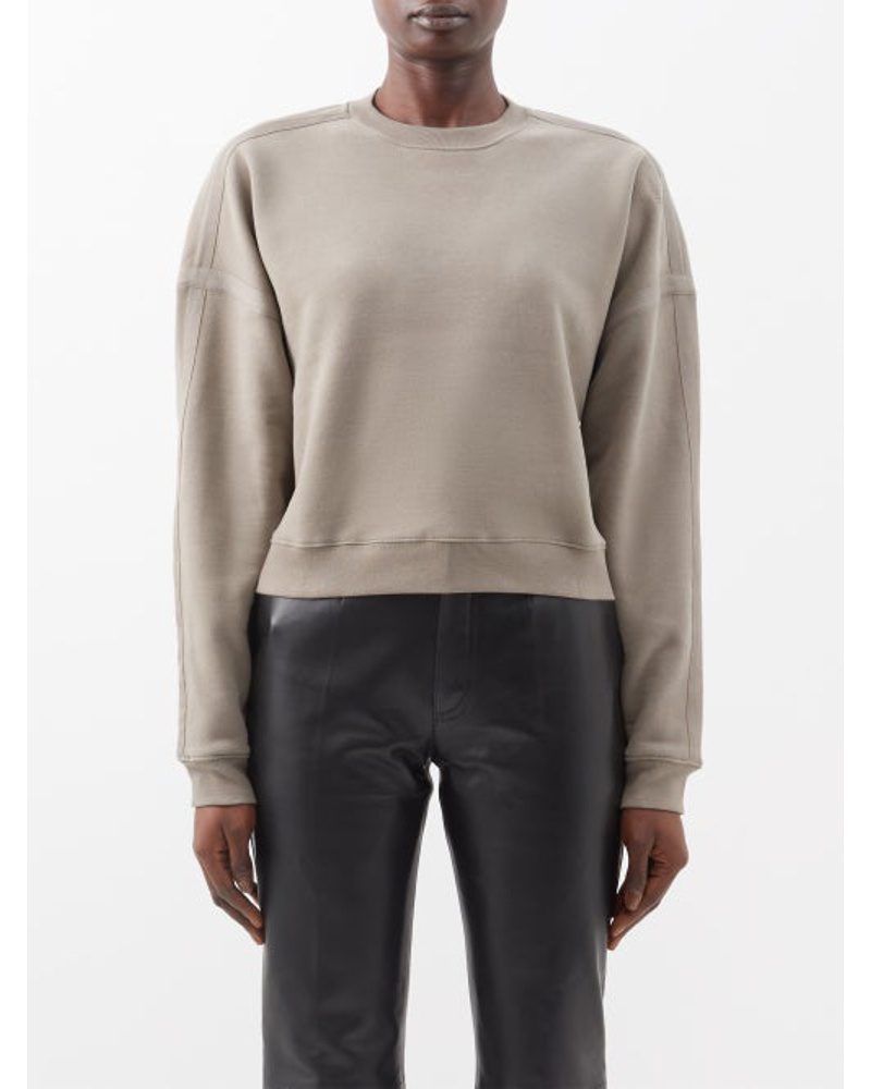 Saint Laurent Damen Cropped-hem Cotton-jersey Sweatshirt